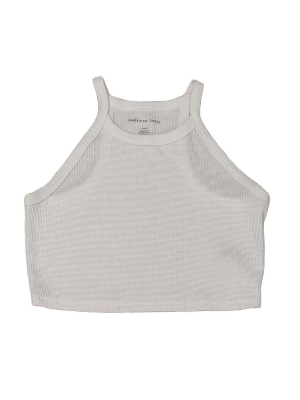 NWOT American Eagle White Waffle Knit Cropped Halter Tank Top Size Women's Large